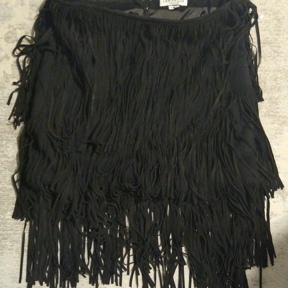 LA MARQUE Collection Black 165 Frida Fringe Skirt Size 8 - Picture 4 of 7